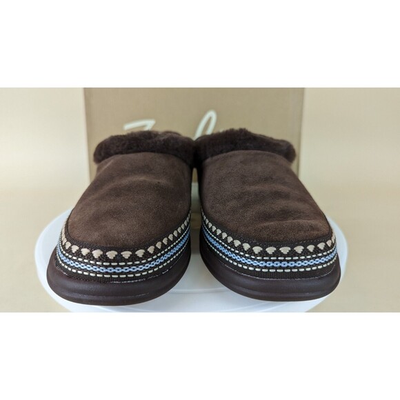 Zodiac Palermo Slippers Shoes Womens 6 M Brown Suede Faux Fur Trim Slip On NWB - Picture 6 of 14